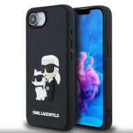   Karl Lagerfeld 3D Rubber Karl and Choupette Apple iPhone 17e / iPhone 16e hátlap tok, fekete