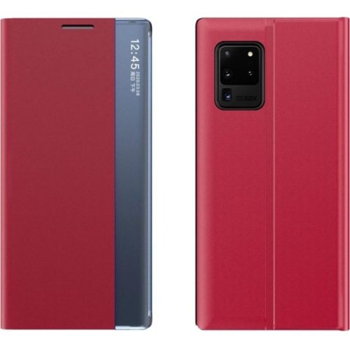 Samsung Galaxy A42 5G / M42 5G SM-A426B / M426B, Oldalra nyíló tok, stand, hívás mutatóval, vékony csíkban, Wooze Look Inside, piros