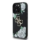 Guess PU Grained Roses 4G Metal Logo iPhone 16 Pro hátlap tok, fekete