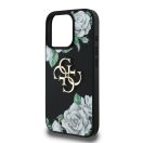 Guess PU Grained Roses 4G Metal Logo iPhone 16 Pro hátlap tok, fekete