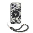 Guess IML Palm Trees Triangle Logo iPhone 16 Pro MagSafe hátlap tok karpánttal, fekete