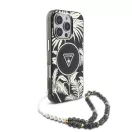 Guess IML Palm Trees Triangle Logo iPhone 16 Pro MagSafe hátlap tok karpánttal, fekete