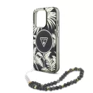 Guess IML Palm Trees Triangle Logo iPhone 16 Pro MagSafe hátlap tok karpánttal, fekete