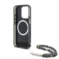   Guess IML Palm Trees Triangle Logo iPhone 16 Pro MagSafe hátlap tok karpánttal, fekete