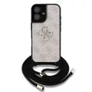 Guess PU 4G Metal Logo Crossbody Strap iPhone 16 hátlap tok, rózsaszín