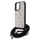 Guess PU 4G Metal Logo Crossbody Strap iPhone 16 hátlap tok, rózsaszín