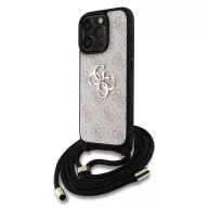   Guess PU 4G Metal Logo Crossbody Strap iPhone 15 Pro Max hátlap tok, rózsaszín