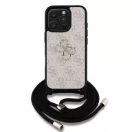   Guess PU 4G Metal Logo Crossbody Strap iPhone 15 Pro Max hátlap tok, rózsaszín