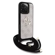   Guess PU 4G Metal Logo Crossbody Strap iPhone 15 Pro Max hátlap tok, rózsaszín