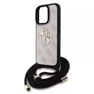   Guess PU 4G Metal Logo Crossbody Strap iPhone 15 Pro Max hátlap tok, rózsaszín