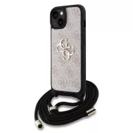  Guess PU 4G Metal Logo Crossbody Strap iPhone 15 hátlap tok, rózsaszín