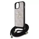 Guess PU 4G Metal Logo Crossbody Strap iPhone 15 hátlap tok, rózsaszín