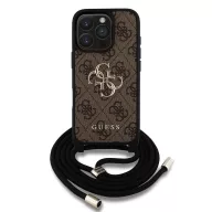   Guess PU 4G Metal Logo Crossbody Strap iPhone 16 Pro Max hátlap tok, barna