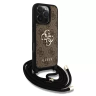   Guess PU 4G Metal Logo Crossbody Strap iPhone 16 Pro Max hátlap tok, barna
