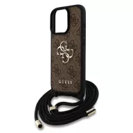   Guess PU 4G Metal Logo Crossbody Strap iPhone 16 Pro Max hátlap tok, barna
