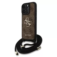   Guess PU 4G Metal Logo Crossbody Strap iPhone 16 Pro hátlap tok, barna