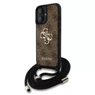   Guess PU 4G Metal Logo Crossbody Strap iPhone 16 hátlap tok, barna