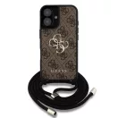 Guess PU 4G Metal Logo Crossbody Strap iPhone 16 hátlap tok, barna