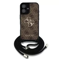   Guess PU 4G Metal Logo Crossbody Strap iPhone 16 hátlap tok, barna