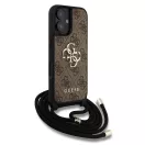 Guess PU 4G Metal Logo Crossbody Strap iPhone 16 hátlap tok, barna