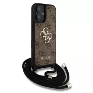   Guess PU 4G Metal Logo Crossbody Strap iPhone 16 hátlap tok, barna