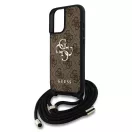 Guess PU 4G Metal Logo Crossbody Strap iPhone 16 hátlap tok, barna
