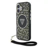   Guess IML Leopard Triangle Logo Strap iPhone 16 MagSafe hátlap tok, barna