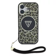   Guess IML Leopard Triangle Logo Strap iPhone 16 MagSafe hátlap tok, barna