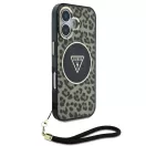 Guess IML Leopard Triangle Logo Strap iPhone 16 MagSafe hátlap tok, barna