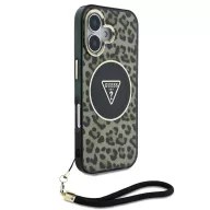  Guess IML Leopard Triangle Logo Strap iPhone 16 MagSafe hátlap tok, barna