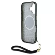   Guess IML Leopard Triangle Logo Strap iPhone 16 MagSafe hátlap tok, barna