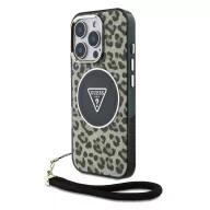   Guess IML Leopard Triangle Logo Strap iPhone 16 Pro MagSafe hátlap tok, barna
