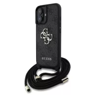   Guess PU 4G Metal Logo Crossbody Strap iPhone 16 hátlap tok, fekete