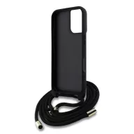   Guess PU 4G Metal Logo Crossbody Strap iPhone 16 hátlap tok, fekete