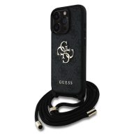   Guess PU 4G Metal Logo Crossbody Strap iPhone 16 Pro hátlap tok, fekete