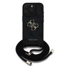 Guess PU 4G Metal Logo Crossbody Strap iPhone 16 Pro hátlap tok, fekete