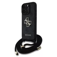   Guess PU 4G Metal Logo Crossbody Strap iPhone 16 Pro Max hátlap tok, fekete