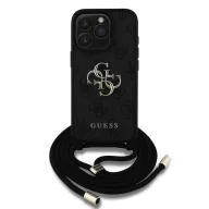   Guess PU 4G Metal Logo Crossbody Strap iPhone 16 Pro Max hátlap tok, fekete