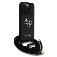   Guess PU 4G Metal Logo Crossbody Strap iPhone 16 Pro Max hátlap tok, fekete
