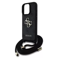   Guess PU 4G Metal Logo Crossbody Strap iPhone 16 Pro Max hátlap tok, fekete
