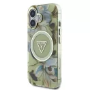 Guess IML Glitter Magnolia and Triangle Logo iPhone 16 MagSafe hátlap tok, zöld