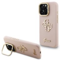   Guess PU Grained 4G Logo Stand Camera Frame iPhone 16 Pro hátlap tok kitámasztóval, rózsaszín