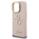 Guess PU Grained 4G Logo Stand Camera Frame iPhone 16 Pro hátlap tok kitámasztóval, rózsaszín