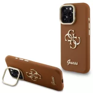   Guess PU Grained 4G Logo Stand Camera Frame iPhone 16 Pro hátlap tok kitámasztóval, barna