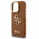Guess PU Grained 4G Logo Stand Camera Frame iPhone 15 Pro Max hátlap tok kitámasztóval, barna