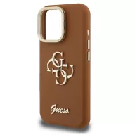   Guess PU Grained 4G Logo Stand Camera Frame iPhone 15 Pro Max hátlap tok kitámasztóval, barna