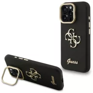   Guess PU Grained 4G Logo Stand Camera Frame iPhone 15 Pro hátlap tok kitámasztóval, fekete