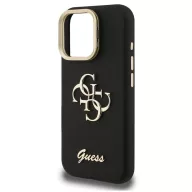   Guess PU Grained 4G Logo Stand Camera Frame iPhone 15 Pro hátlap tok kitámasztóval, fekete