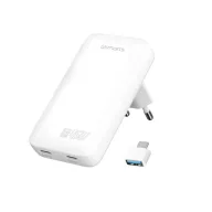   4smarts FlatPlug Slim Dual USB-C hálózati adapter, 65W GaN, fehér