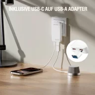   4smarts FlatPlug Slim Dual USB-C hálózati adapter, 65W GaN, fehér